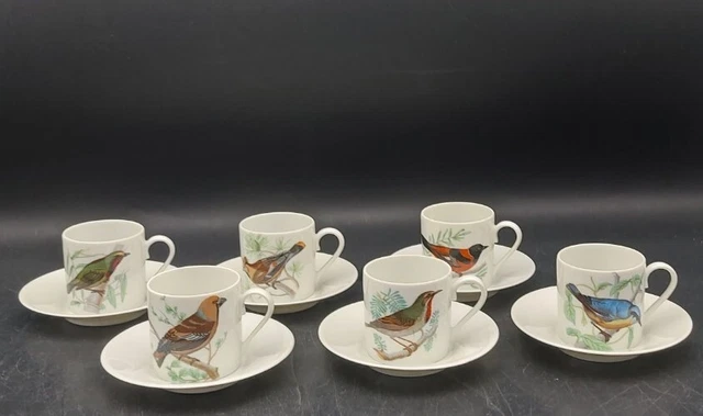 Porcelaine Fabrique Royale De Limoges 6 Tasses Litron A Cafe Oiseaux Passereaux