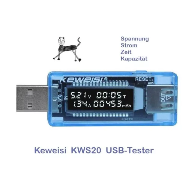 USB Tester und Analyser Keweisi V20 für Strom - Spannung - Zeit - Akkukapazität