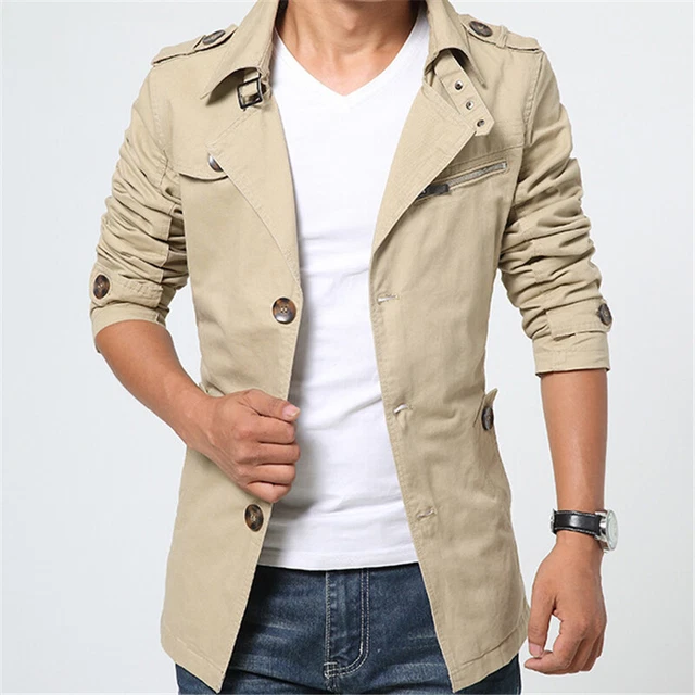 Fashion Men's Winter Slim Trench Coat Long Suit Jacket Overcoat Outwear S-5XL