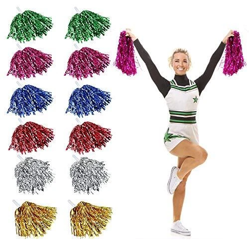 RMENOOR Lot de 12 pompons de pom-pom girl duveteux avec bande métallique avec...