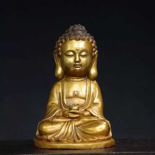7.5" Antique Tibet Tibetan Buddhism temple Bronze gilt Shakyamuni Buddha statue