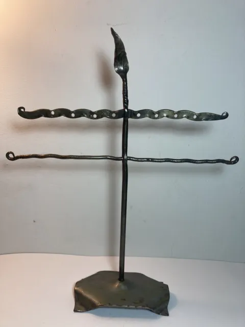 Handcrafted Wrought Iron Art Metal Jewelry Stand Tree Earrings Necklaces 18.5”