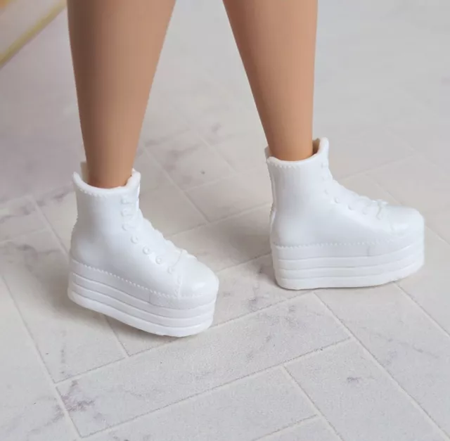 BARBIE EXTRA #9 CURVY Doll WHITE HIGH TOPS Shoes PLATFORM SNEAKERS For FLAT FEET