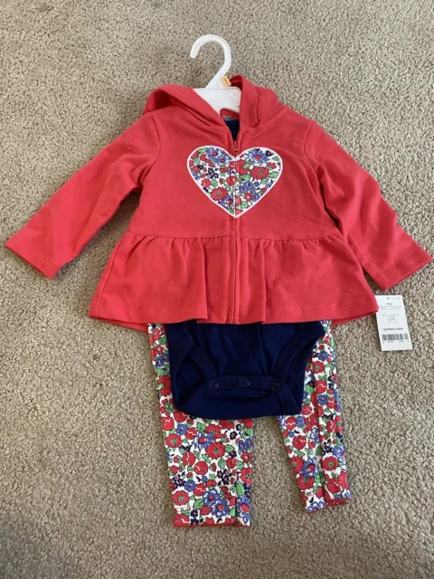 NWT carters Infant Girls 12M Blue Red Floral Hoodie Legging One Piece 3 Pc. Set