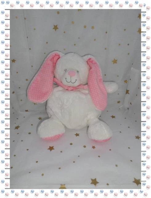 ⑩ - Doudou Peluche Lapin Blanc Rose  Pois Echarpe   Tex Baby