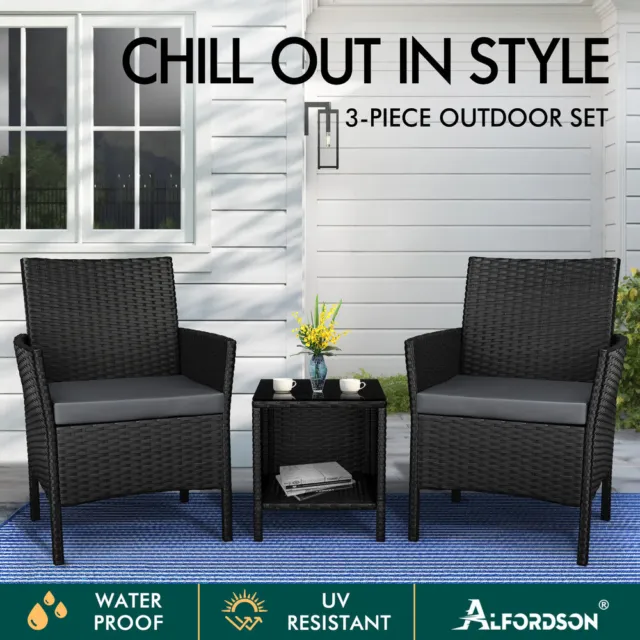 ALFORDSON Outdoor Furniture 3PCS Wicker Bistro Set Patio Garden Chairs Table 2