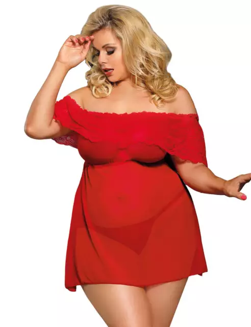 Brand New Red Lace Sheer Babydoll Plus Size Lingerie 8-22 Chemise Sleepwear Sexy