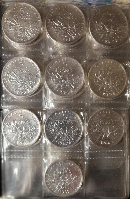 Lot  10 pièces en argent , 5 Francs La Semeuse de 60/ 61/62/63/64/65/66/67/68/69