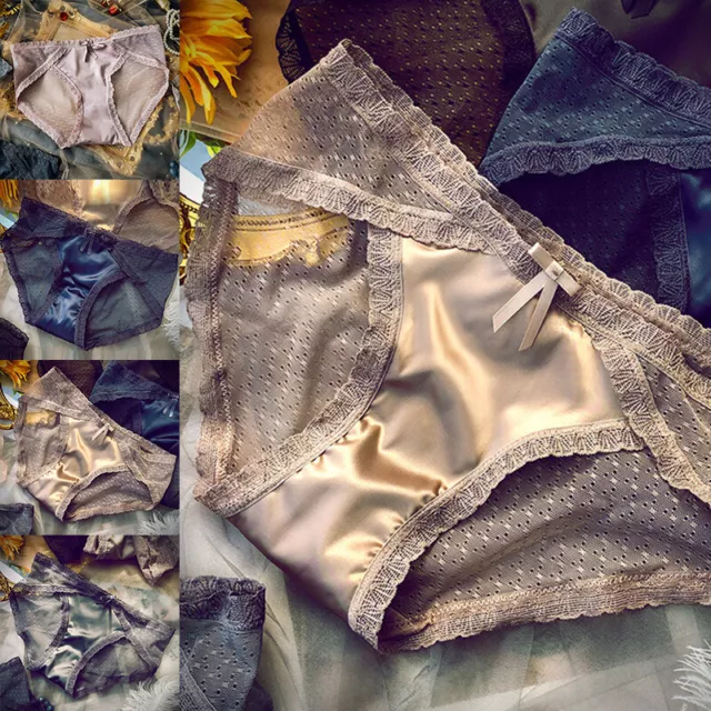Shiny Satin Knickers Sexy Briefs Women Underwear Lace Panties