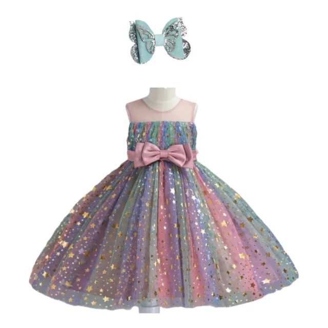 New 2Pc Girls Sequin Star Tutu Dress, Party, Wedding, Pageant. Size 9-10 Years
