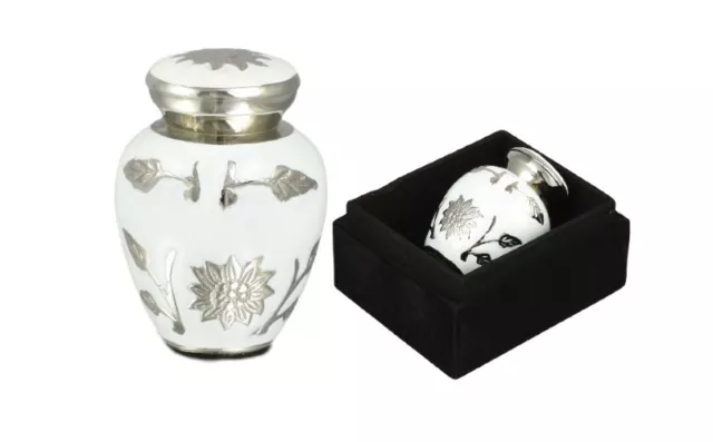 Mini keepsake cremation ashes urn funeral memorial small token urn white silver