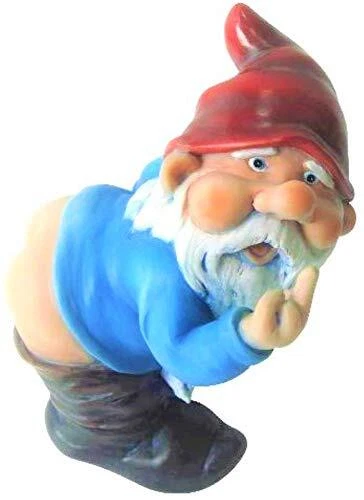 Garden Gnome Statue - Mooning Gnome - Indoor/Outdoor Garden Gnome Sculpture