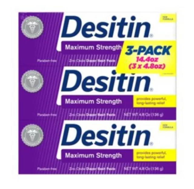 Desitin Maximum Strength Zinc Oxide Diaper Rash Paste - 4.8oz, Pack of 3 Exp7/24