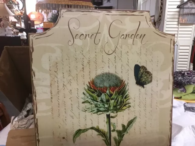 Large-“Secret Garden”-Plaque-Script-Butterfly-Floral-Wooden-Excellent-LOOK! 2