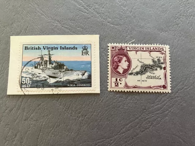 British Virgin Islands, 2 QEII stamps, one used, one mint
