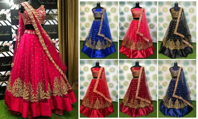 Indian Designer Net Wedding Lehenga Floral Lengha Party Sari Saree Lahenga Choli