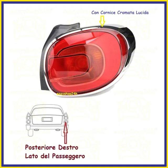 Faro Fanale Fanalino Posteriore Dx Per Fiat 500L 2012 Stop Gruppo Ottico Cromato