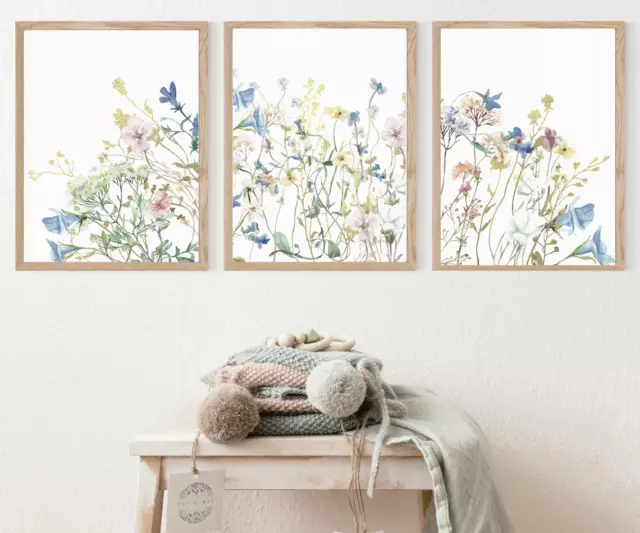 Set of 3 Wild FLowers Wall Art Botanical Floral Poster, Floral Prints Wall Art