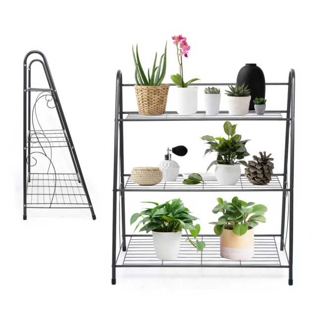 3 Tier Cast Iron Shelf Plant Stand Flowerpot Rack Holder Indoor/Outdoor US