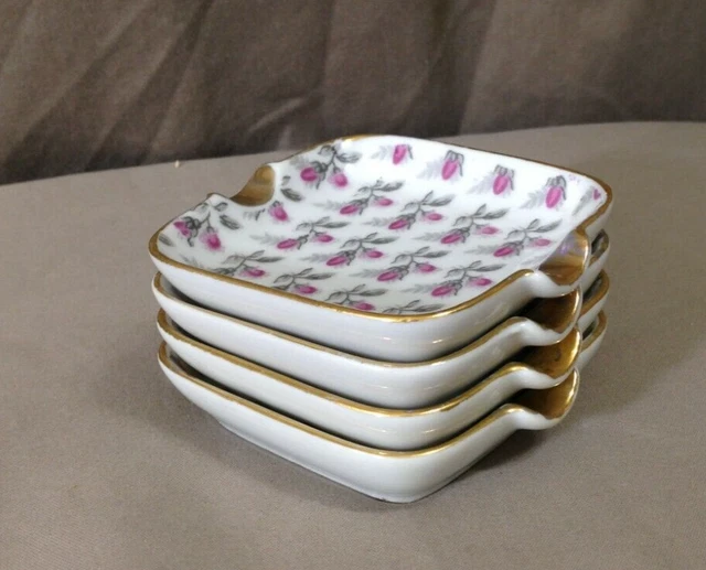 4 Ashtrays Vintage Personal Small Matching Floral Porcelain Ashtrays