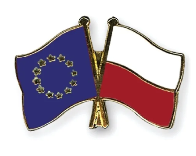 EU European Union & Poland Flags Friendship Courtesy Enamel Lapel Pin Badge