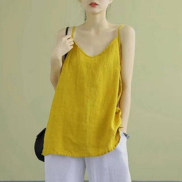 Women's Summer Cotton Flax Waistcoat Cool Comfort Loose Shirt V Collar Tops Chic