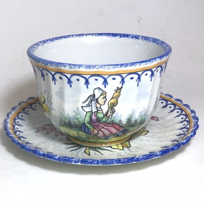 Tasse  Faience De Quimper Décor De Breton À La Canne henriot  Hb Dlg Porquier 6 