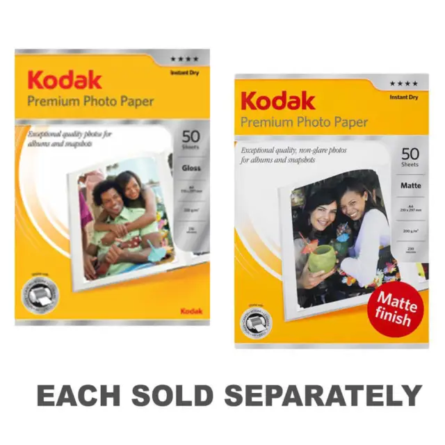 Kodak Superior Brillante Papel Fotográfico A4 50pk Instantáneo Seco Sin Mancha