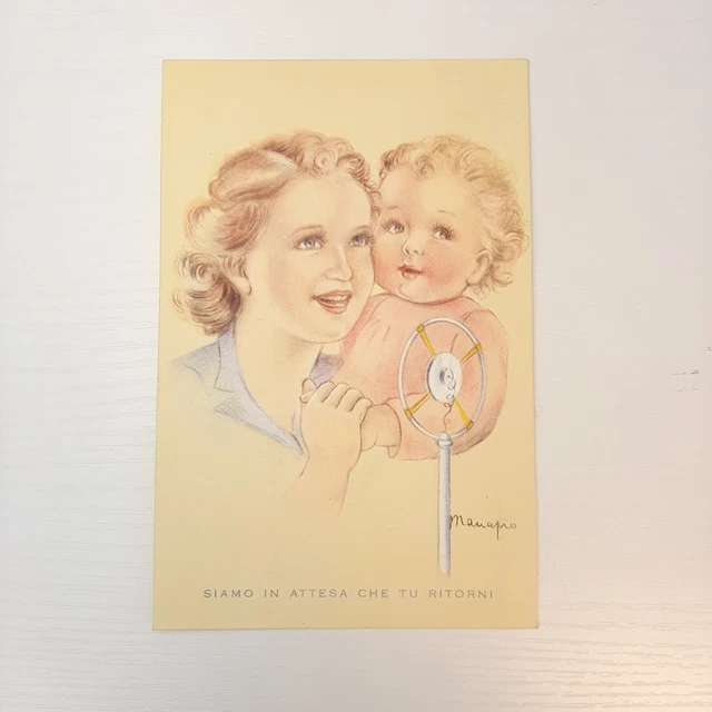 Cartolina militare illustrata  a colori Siamo in attesa che tu ritorni