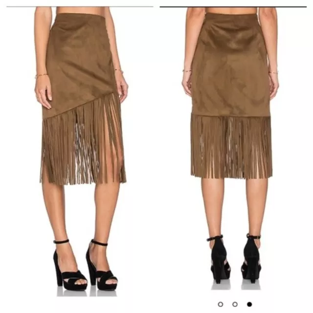 Tularosa Donna Tan Camel Faux Suede Fringe Pencil Skirt Size 4 TR15B067