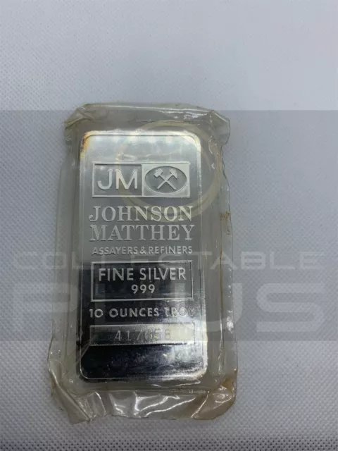 JOHNSON MATTHEY 10oz .999 SILVER Bar Bullion: RARE