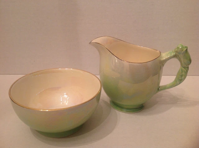 Vintage Royal Winton Grimwades Sugar & Creamer Green/yellow lustreware 2
