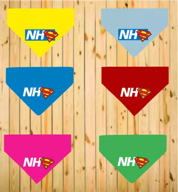 NHS Super Hero Superman Printed Dog Bandana 6 Colours 3 Sizes Benefits Charity