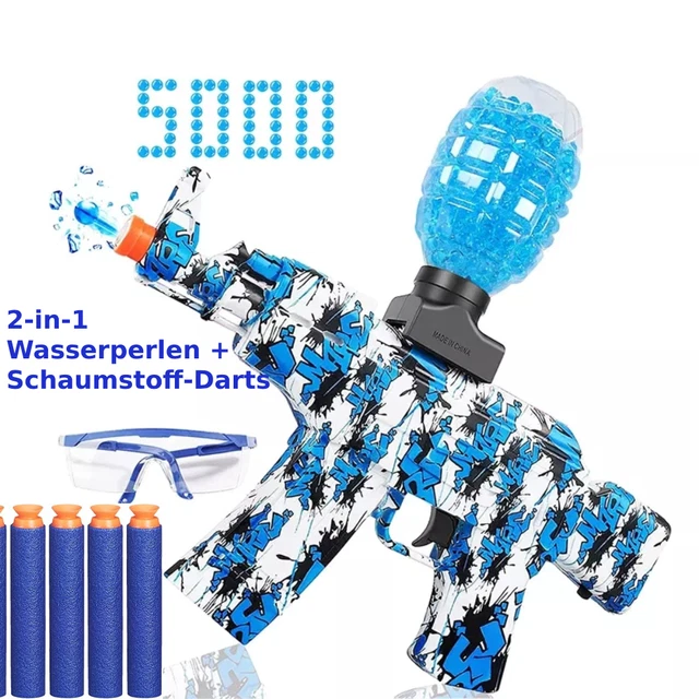 2-in-1 Gel Blaster Gun AK47 elektrisch Wasserkugel Pistole Spielzeuggewehr BLAU