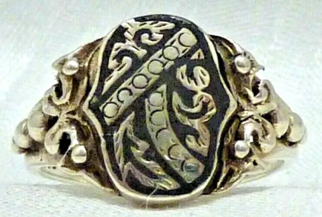 Antik Schmuck Jugendstil Wappen handarbeit 925 Silber Größe 54 Ring Siegelring