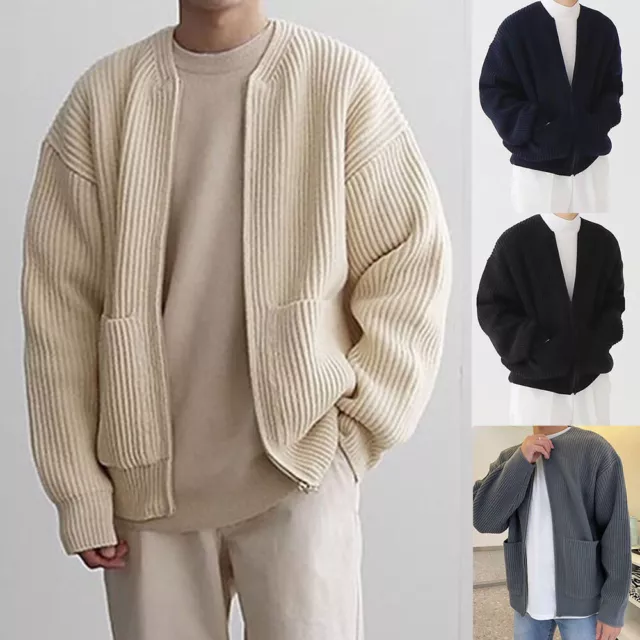 Men's Cardigan Sweater Jacket Coat Outwear Knit Casual Long Sleeve Winter Zipper