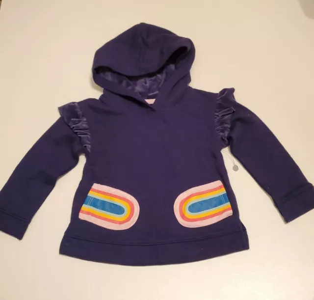 Cat & Jack Toddler Girls Sweater Blue Rainbow Velvet Hoodie Size 2T - NWTHT