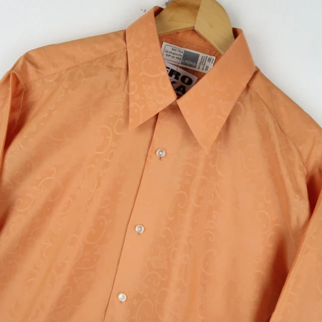 Camicia Uomo Vintage anni '70 Orange Dagger Collar Discoteca Taglia Media (M504)