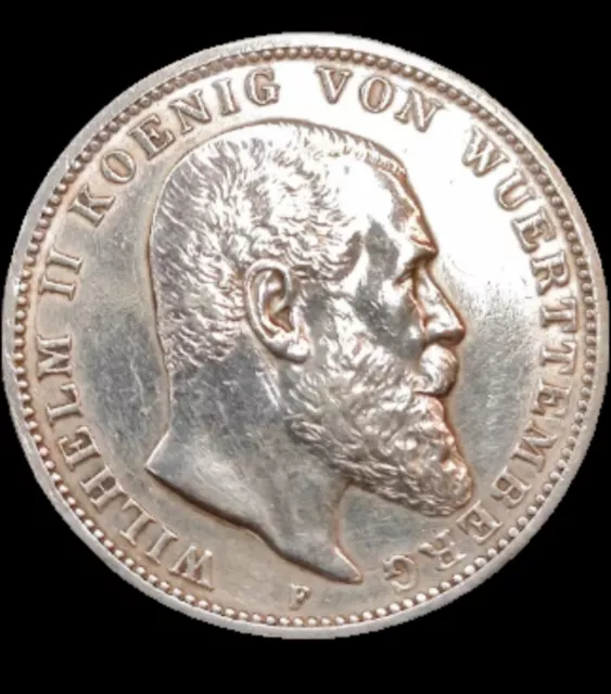 3 Mark  1913 F  Wilhelm II Württemberg. Silber0.900 Kaiserreich In Vorzüglich#19