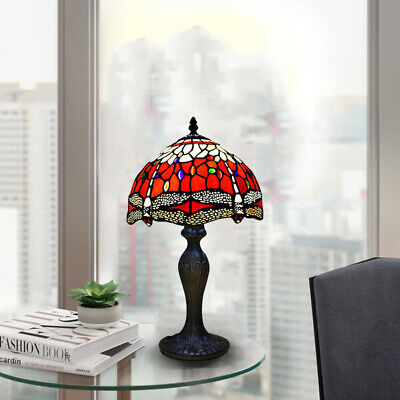 Tiffany Red Dragonfly Style 10 Inch Table Lamp Multicolor Hand Craft Glass Bulb