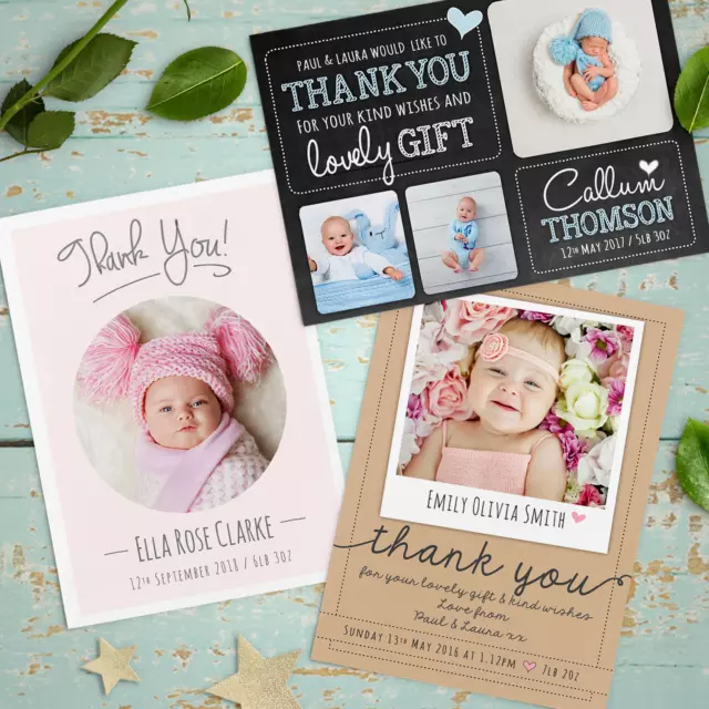 Personalised Thank You Cards ~ Baby Boy or Girl Birthday Christening. (B3)