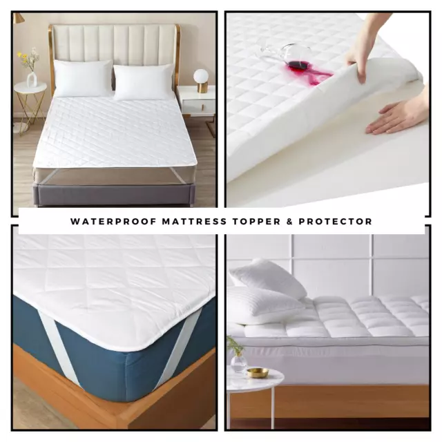 Quilted Waterproof Mattress Protector & Mattress Topper Protector Pads All Sizes