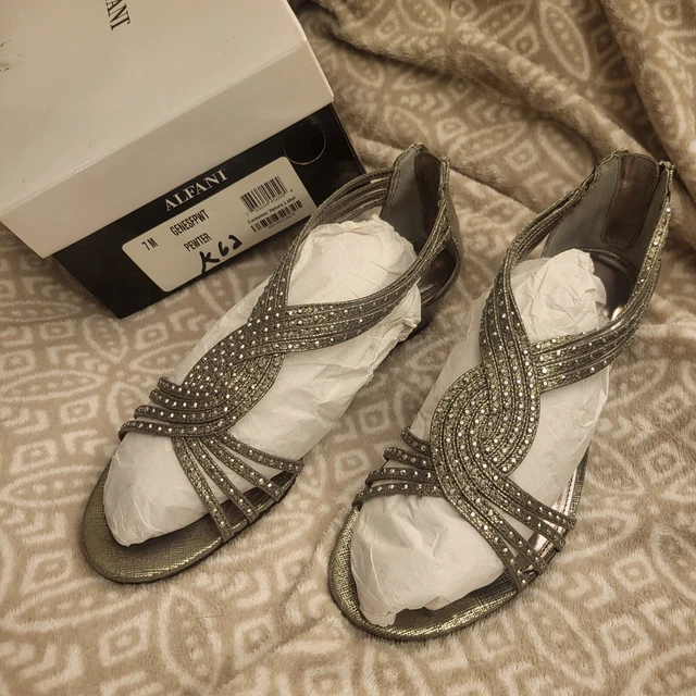 Alfani Women's Sandals Wedges Shoes Genesis Pewter Jeweled Size 7M NWT