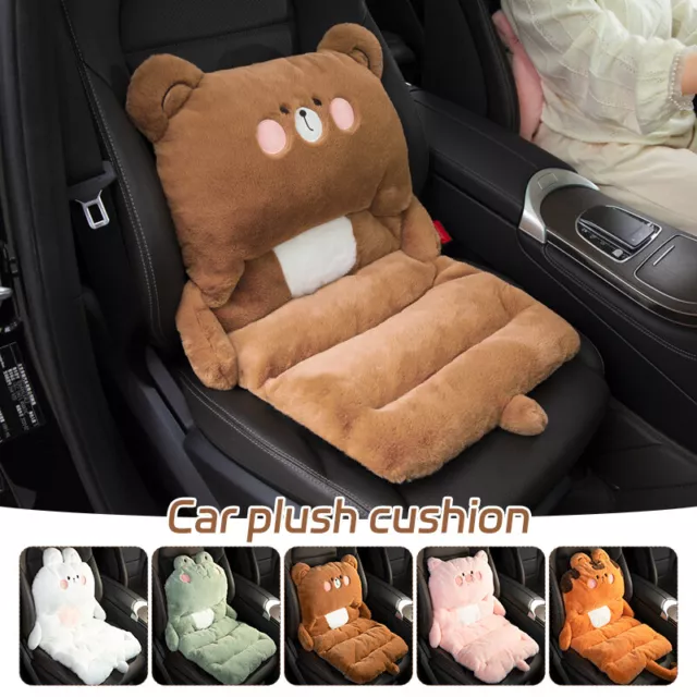 Cute Car Seat Cushion Warm Plush Cartoon Animal Car Interior Lumbar Cushion