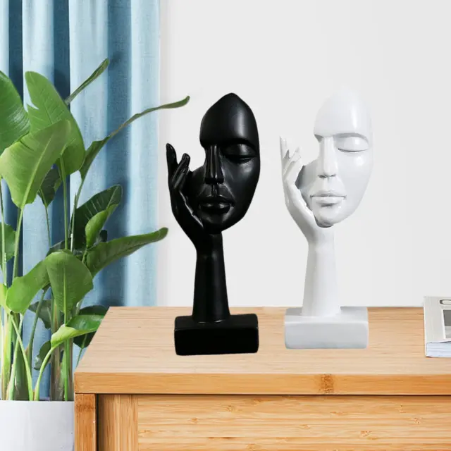 2pcs visage abstrait sculpture bureau café artisanat décoration noir et blanc