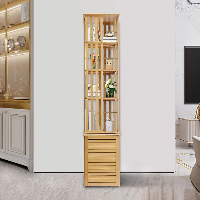 6-TIER ROTATING BOOKSHELF Rack Bamboo Corner Bookcase Storage Display ...