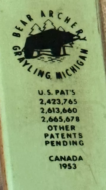 VINTAGE BOW BEAR Archery Co. Bear Cub 1953 Grayling, Michigan 60” w String  Nice! $110.00 - PicClick