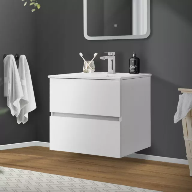 Set mueble de baño de 2 piezas armario bajo MDF blanco y lavabo de ceramica