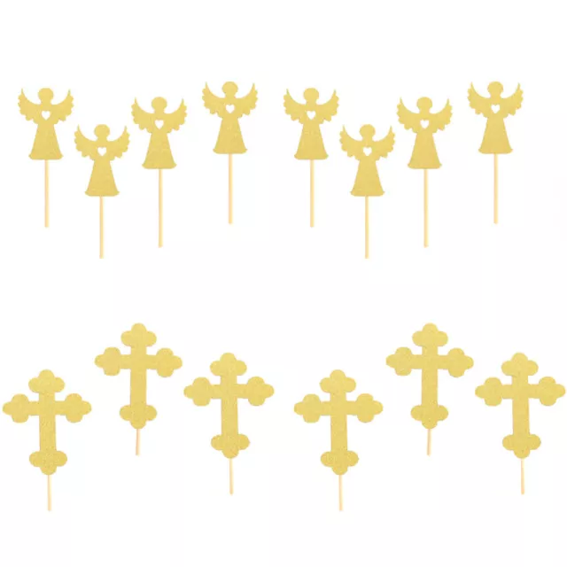 24pcs Cross and Angel Shaped Cake Toppers Paper Cake Picks Cupcake Decor Party