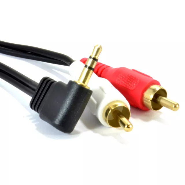 Right Angle 3.5mm AUX Stereo Jack to 2 RCA Phono Plugs Audio Cable Gold 0.5m